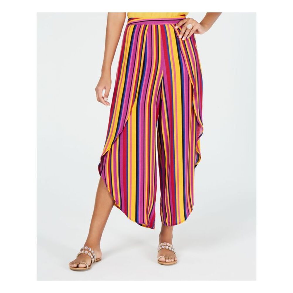THALIA SODI Womens Purple Ruffled Striped Wide Leg Pants Size: S
